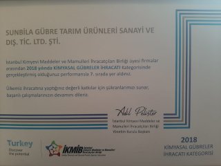 2018 Kimyasal Gübreler İhracatı 7.lik